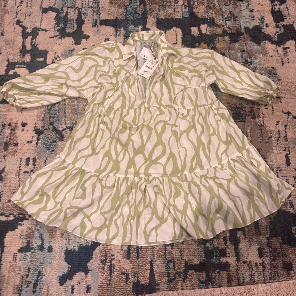 Zara Green and White Striped Blouse